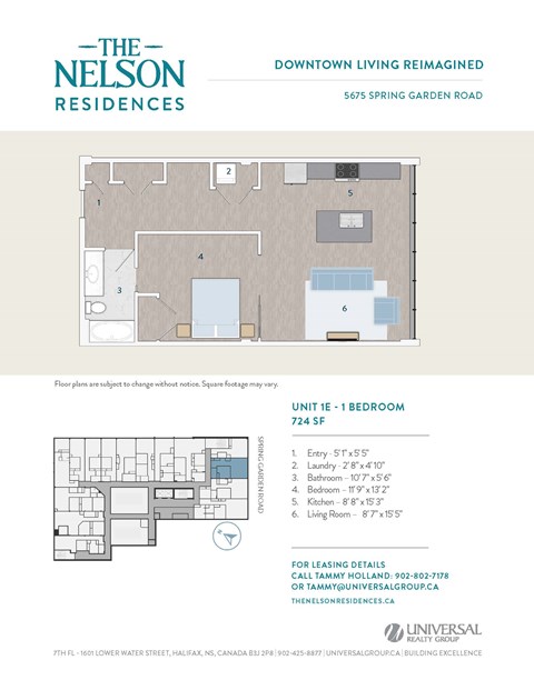 Floor plan for 1 bed, 560 sqft